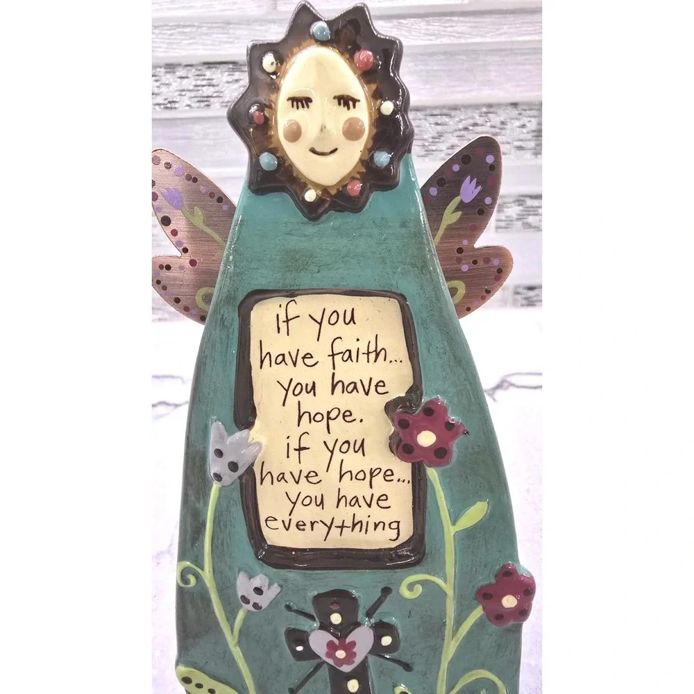Faith & Hope Natural Life FreeStanding Copper Wings Pottery Angel‎ 2d Flowers